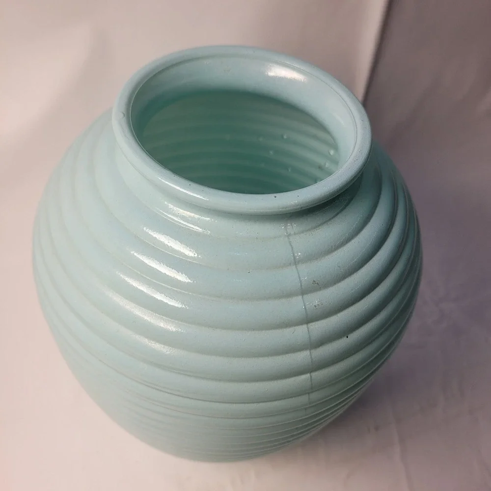 Christopher Stuart Ribbed Ceramic Vase‎ Blue Portugal Beehive Texture MCM Style